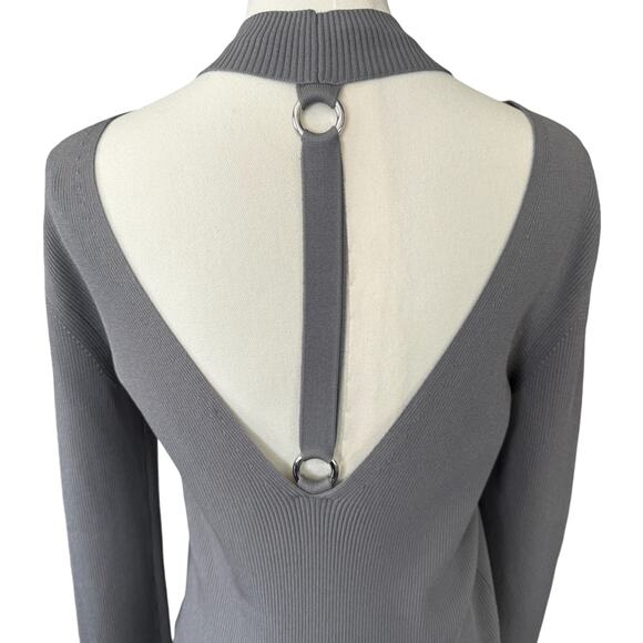 Helmut Lang Ring Cutout Mockneck Ribbed Knit Sweater Steel Gray Size Large - Picture 7 of 11